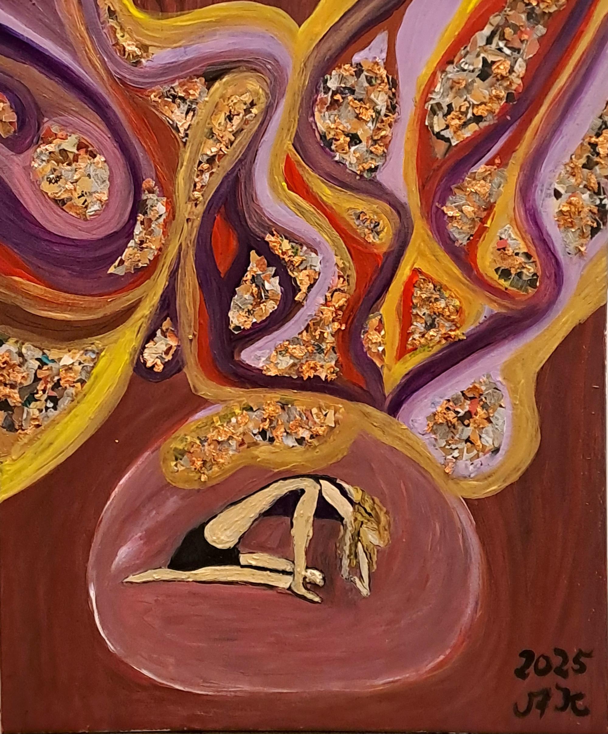 Acryl auf Leinwand mit Collagentechnik, 2025, nach einer Tanz-Choreografie zum Lied 'Danse macabre' von der Gruppe Delain